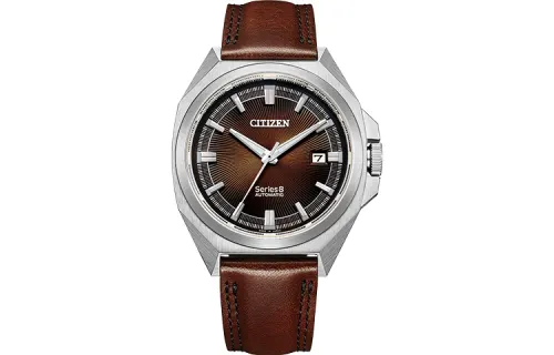 CITIZEN Series8 Mechanical Movement Stainless Steel Cow Leather Strap Watch Unisex Coffee Watch Dial