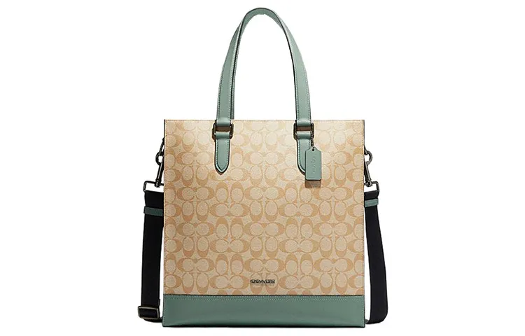 COACH Graham Cow Leather Tote Bag, Shopping Bag, Handbag, Shoulder Bag, Crossbody Bag Large Unisex Khaki & Green
