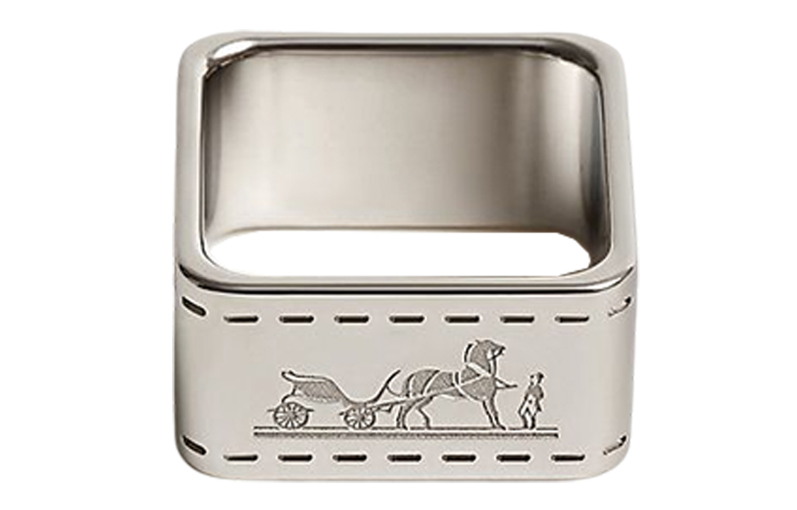 HERMES Bolduc Silver Plated, Palladium Plated Silk Scarf Clip Women's Silver