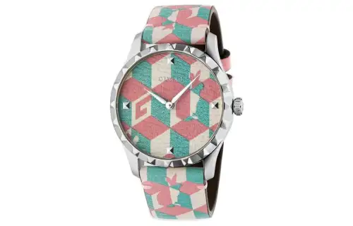 GUCCI G Timeless Collection Wrist Watches Quartz Movement Leather Strap 38mm Pink Watch Dial Women's