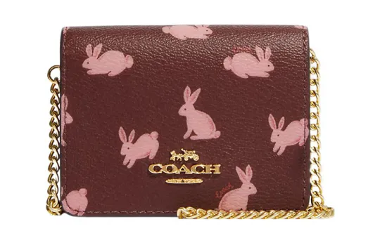 COACH Coated Canvas With Smooth Leather Shoulder Bag, Crossbody Bag, Wallet Mini Women's Burgundy
