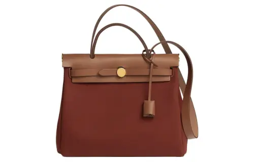 HERMES Herbag Zip Officer Canvas With Hunter Cow Leather Shoulder Bag, Crossbody Bag, Handbag 31 Unisex