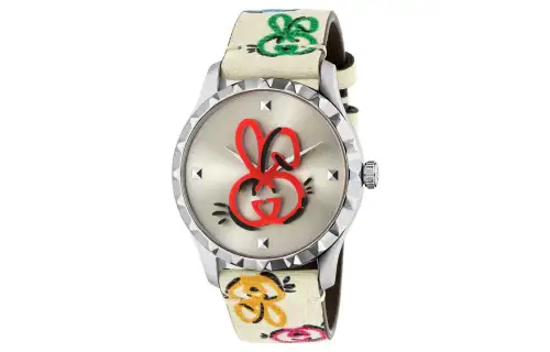 GUCCI G Timeless Collection Wrist Watch Quartz Movement Leather Strap 38mm Gray Dial Unisex 50m Water Resistant