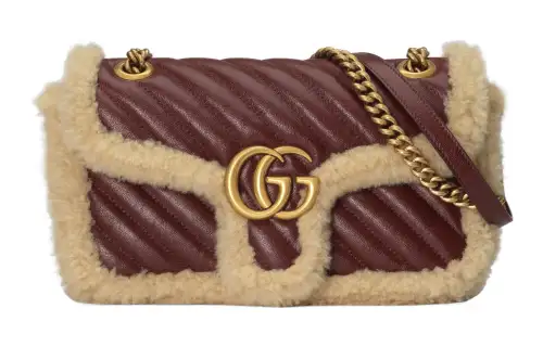 GUCCI GG Marmont Leather And Wool Trim Crossbody Bag, Shoulder Bag Women's Brown