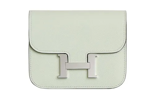 HERMES Constance Slim Silver Tone Buckle Evercolor Calfskin Clutch Fanny Pack Wallet Women's 0S Vert Fizz Bubble Green