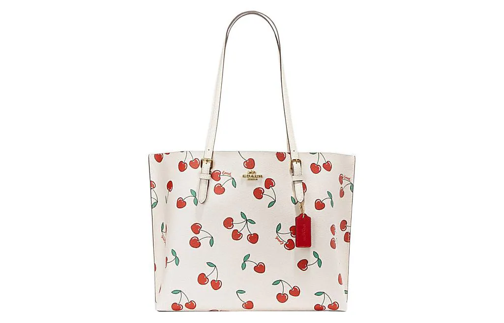 COACH Mollie Cow Leather Tote Bag, Shopping Bag, One Shoulder Handbag 34 Women's White