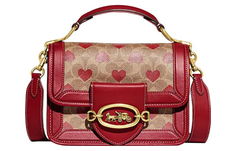 COACH Hero Cow Leather With Artificial Leather Portable Crossbody Bag, Shoulder Bag Small Women's Brown & Red