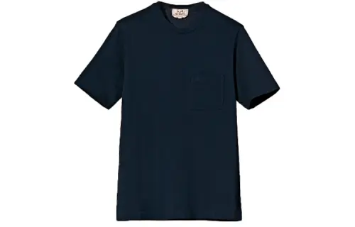 HERMES T Shirts Men's Marine Blue Crew Neck Moderate Straight Fit