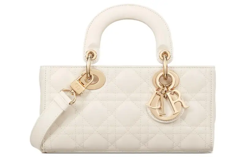 DIOR Lady D Joy Sheepskin Handbag Small Women's Milk White