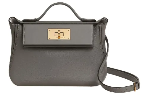 HERMES 24/24 Evercolor & Swift Calfskin Shoulder Bag Women's Rain Cloud Gray With Light Tea Brown