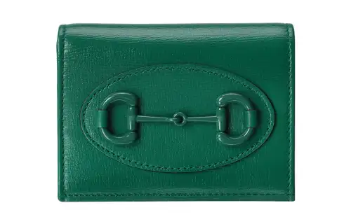 GUCCI Horsebit 1955 Leather Card Holder, Wallet Women's Green