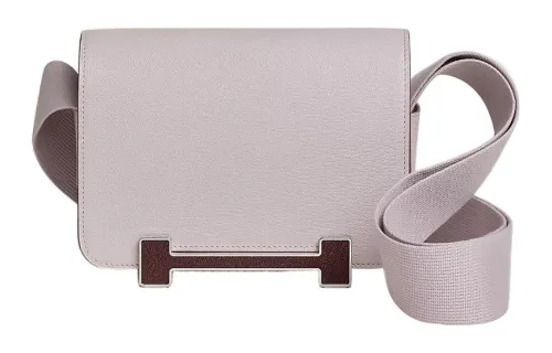 HERMES Geta Silver Tone Buckle Mysore Goat Skin Wooden Sandal Bag, Crossbody Bag, Shoulder Bag Women's Light Purple