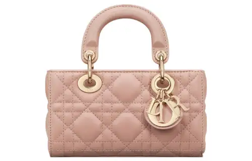 DIOR Lady D Joy Wicker Pattern Sheepskin Handbag Extra Mini Women's Rose Pink