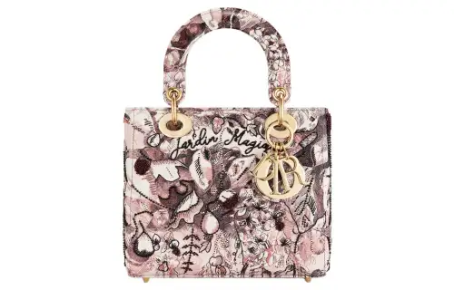DIOR Lady Dior Embroidery Cow Leather Handbag Shoulder Bag, Crossbody Bag, Handbag Small Women's Rouge Pink