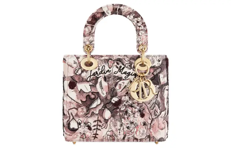 DIOR Lady Dior Embroidery Cow Leather Handbag Shoulder Bag, Crossbody Bag, Handbag Small Women's Rouge Pink
