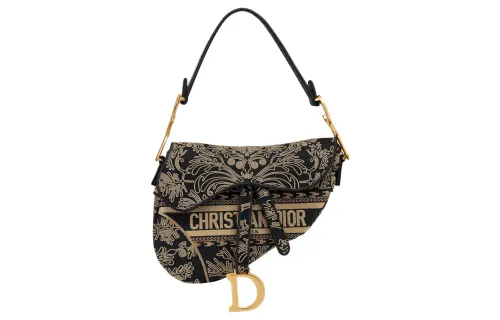 DIOR Saddle Embroidery Saddle Bag, Shoulder Bag, Crossbody Bag, Handbag Women's Black/Beige