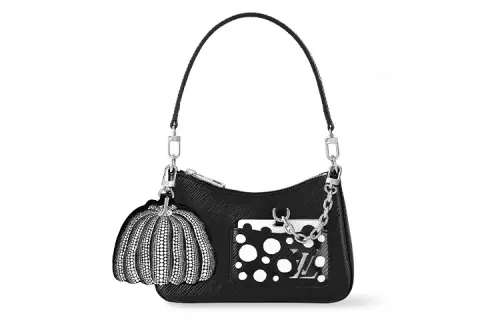 LOUIS VUITTON Yayoi Kusama Collaboration MARELLINI Cow Leather Handbag, Shoulder Bag Regular Women's Black