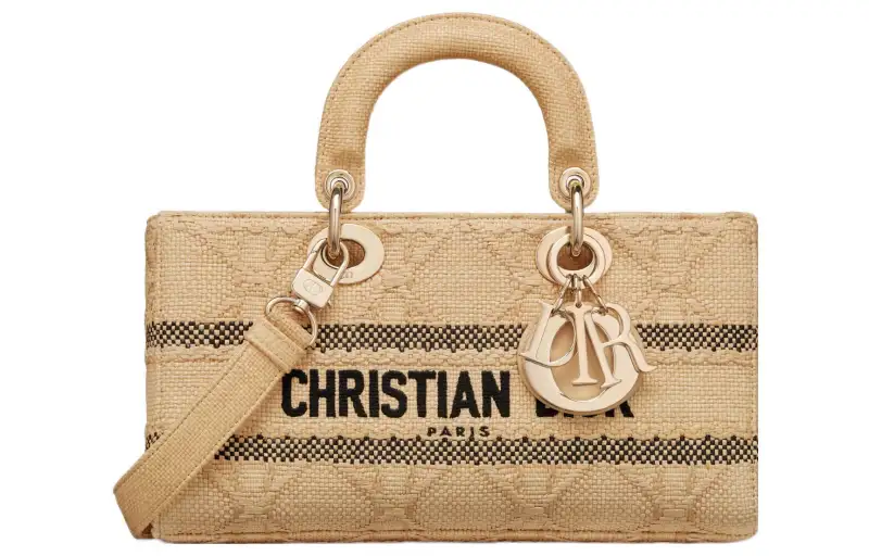 DIOR Lady D JOY Raffia Grass Handbag Shoulder Bag, Crossbody Bag, Handbag Medium Women's Natural
