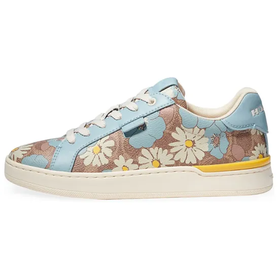 COACH Lowline Stylish Skateboarding Shoes Women's White Brown Blue
