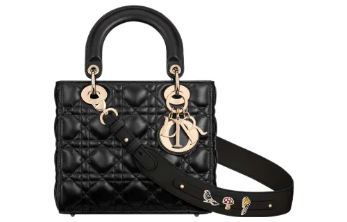 DIOR Lady Dior Sheepskin Handbag Shoulder Bag, Crossbody Bag, Handbag Small Women's Black