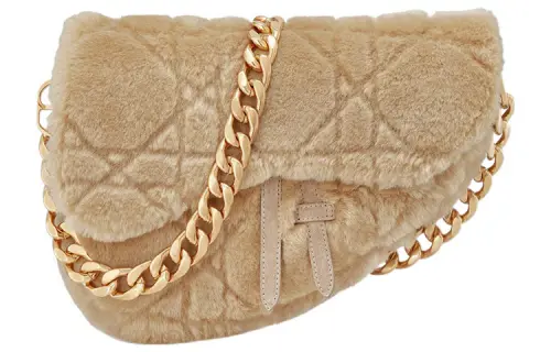 DIOR ERL Venice, Collaboration Saddle Shearling Saddle Bag, Shoulder Bag, Crossbody Bag, Handbag Women's Brown