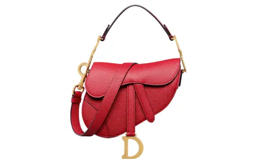 DIOR Grained Calfskin Saddle Bag, Shoulder Bag, Crossbody Bag, Handbag Mini Women's Crimson