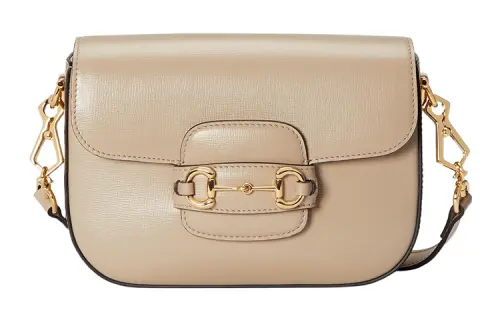 GUCCI Horsebit 1955 Leather Saddle Bag, Shoulder Bag, Crossbody Bag Women's Beige