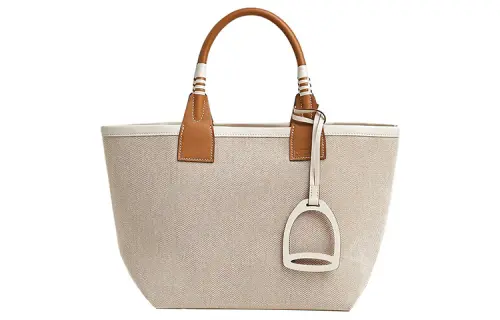HERMES Steeple Canvas With Swift Calfskin Canvas Bag, Handbag Women's Light Beige