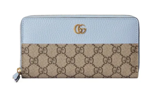 GUCCI GG Marmont Canvas With Leather Wallet Women's Light Blue/Ebony