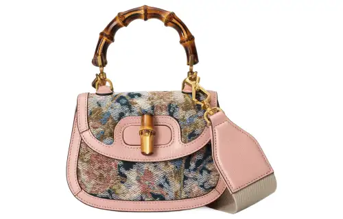 GUCCI Bamboo 1947 Canvas With Leather Trim Bamboo Bag Handbag, Shoulder Bag Mini Women's Pink/Multicolor