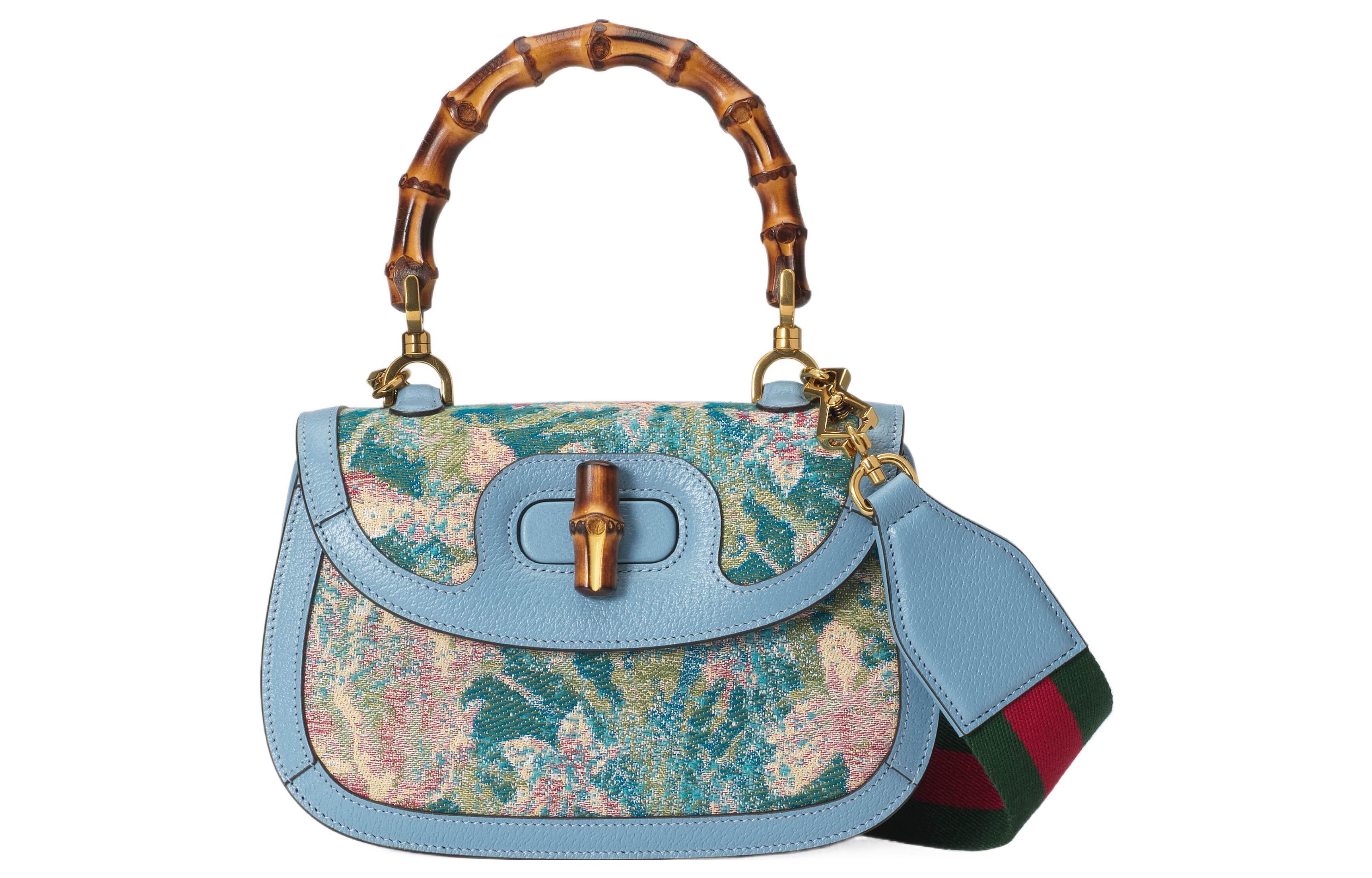 GUCCI Bamboo 1947 Canvas With Leather Portable Crossbody Bag, Shoulder Bag Small Women's Blue/Multicolor