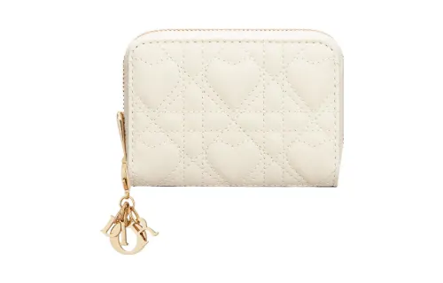 Valentine's Day Limited Edition DIOR Lady Dior Sheepskin Coin Purse Small Women's Milk White