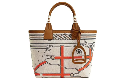 HERMES Steeple H Plume Canvas With Swift Calfskin Canvas Bag, Handbag Women's Multicolor