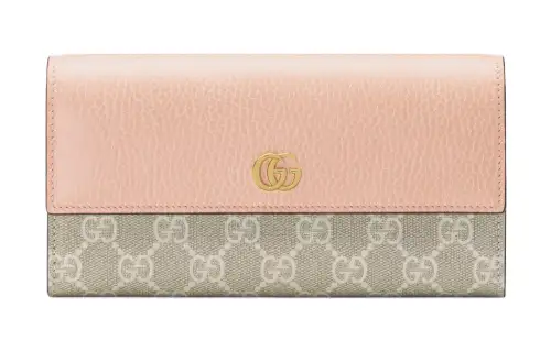 GUCCI Canvas With Leather Wallet Women's Beige/Pink