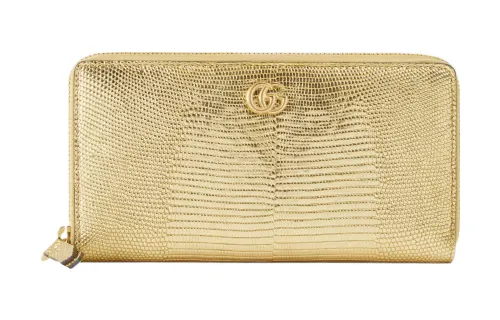 GUCCI GG Marmont Lizard Skin Wallet Women's Gold
