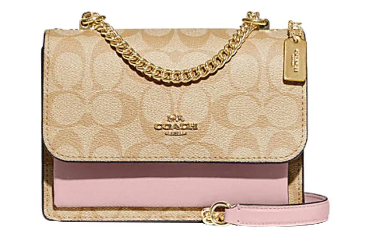 COACH Klare Coated Canvas With Leather Shoulder Bag, Crossbody Bag Small Women's Khaki & Pink