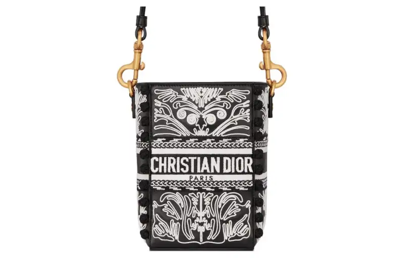 DIOR D Bubble Collection Embroidery Cow Leather Bucket Bags Crossbody Bag, Shoulder Bag Women's Black