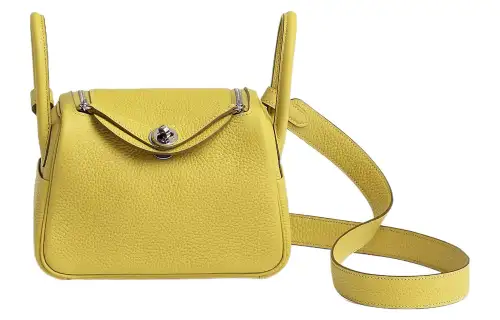 HERMES Lindy Taurillon Clemence Cow Leather Handbags 19 Women's 0Y Limoncello Lemon Yellow