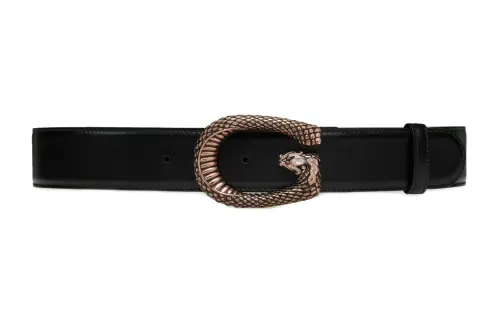 GUCCI G Leather Belts Women's Black Width 4cm