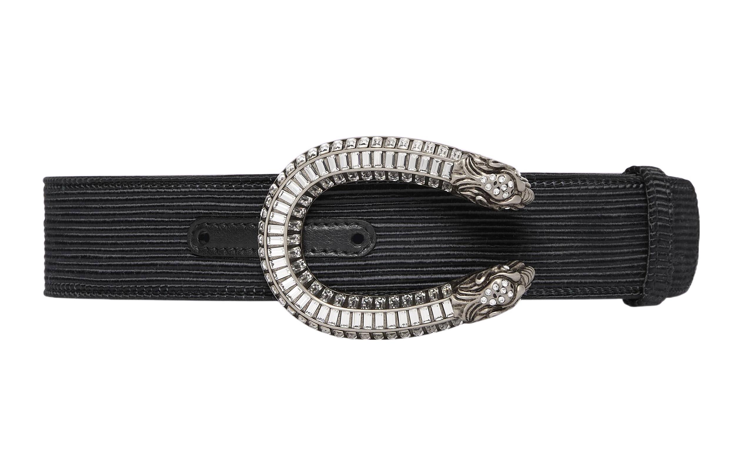 GUCCI Dionysus Minimalist Style Metal Leather Belts Women's Black Width 4cm