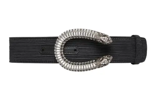 GUCCI Dionysus Minimalist Style Metal Leather Belts Women's Black Width 4cm