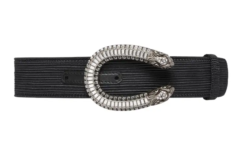 GUCCI Dionysus Minimalist Style Metal Leather Belts Women's Black Width 4cm