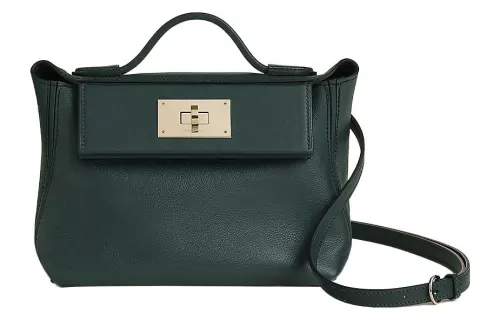 HERMES 24/24 Evercolor & Swift Calfskin Shoulder Bag, Crossbody Bag, Handbag Mini Women's Rousseau Green & Navy Blue