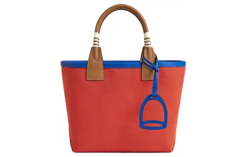 HERMES Steeple Canvas With Swift Calfskin Canvas Bag, Handbag Women's Orange Red & Blue