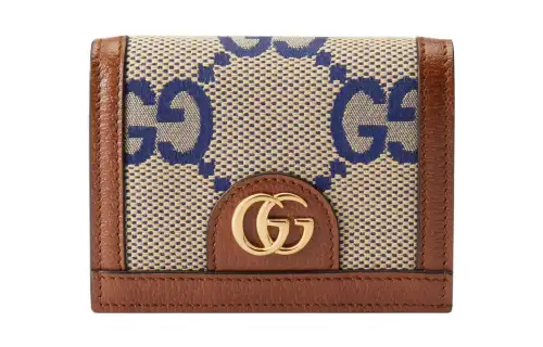 GUCCI Ophidia Canvas With Leather Wallet Women's Blue/Brown