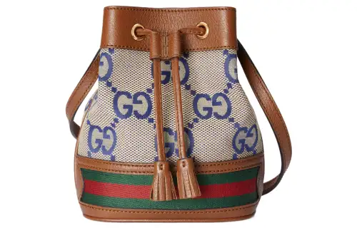 GUCCI Ophidia Monogram Canvas With Leather Bucket Bags Crossbody Bag, Shoulder Bag Women's
