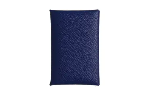 HERMES Calvi Two tone Epsom Leather Card Holder Unisex Sapphire Blue