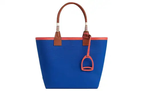 HERMES Steeple Canvas With Swift Calfskin Canvas Bag, Handbag Women's Pool Blue & Copper Red