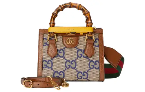 GUCCI Diana Canvas With Leather Tote Bag, Shopping Bag, Canvas Bag, One Shoulder Handbag Mini Women's Blue/Brown