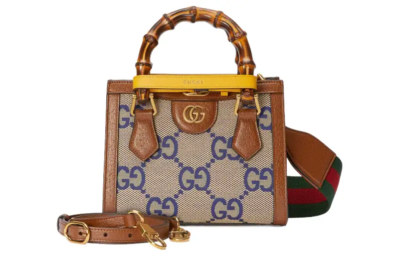 GUCCI Diana Canvas With Leather Tote Bag, Shopping Bag, Canvas Bag, One Shoulder Handbag Mini Women's Blue/Brown